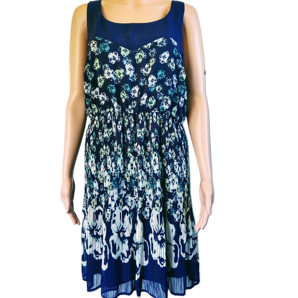 NWT LAUREN CONRAD CHIFFON SHEER OVERLAY LINED SLEEVELESS FLORAL POLY DRESS 14